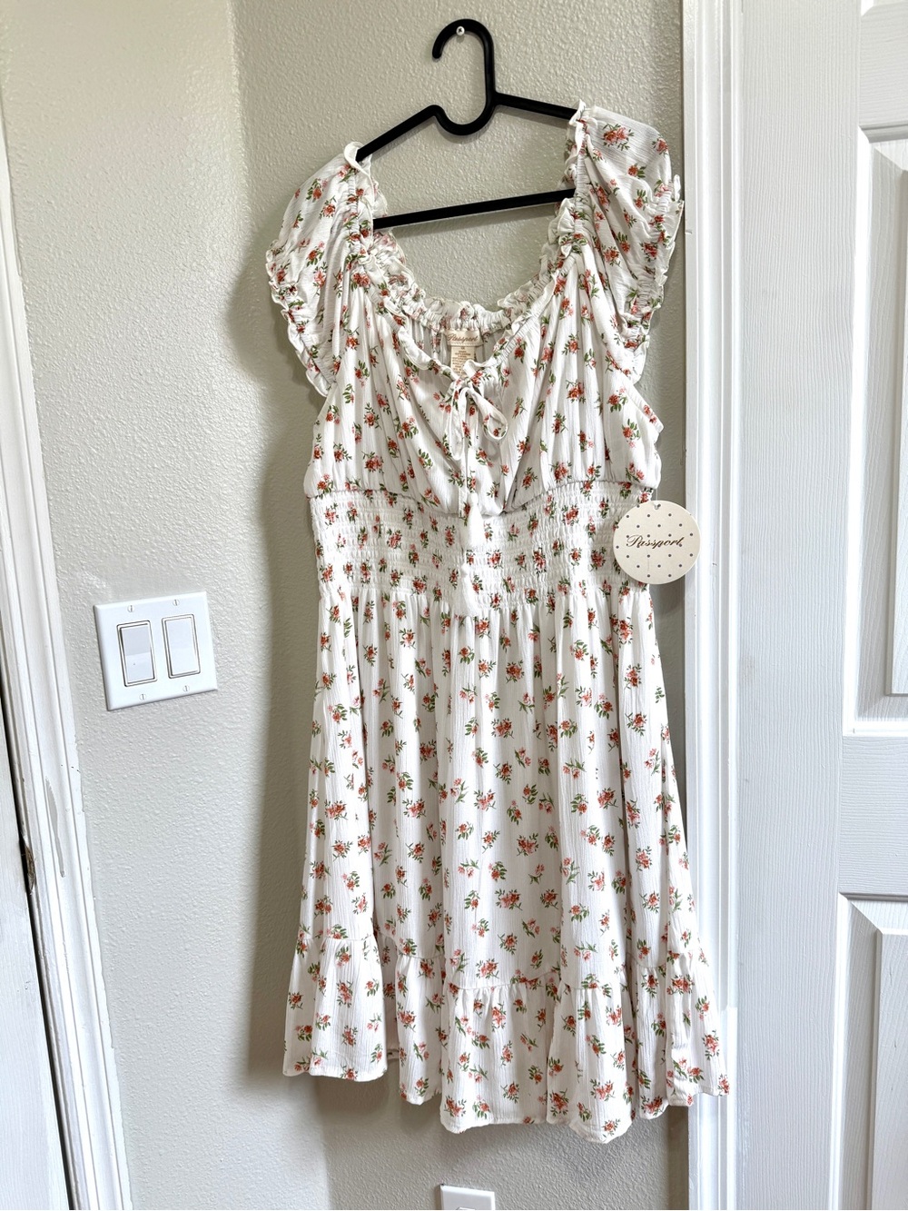 Passport Cream Floral Midi Dress with Pink Rose Print and Green Leaves